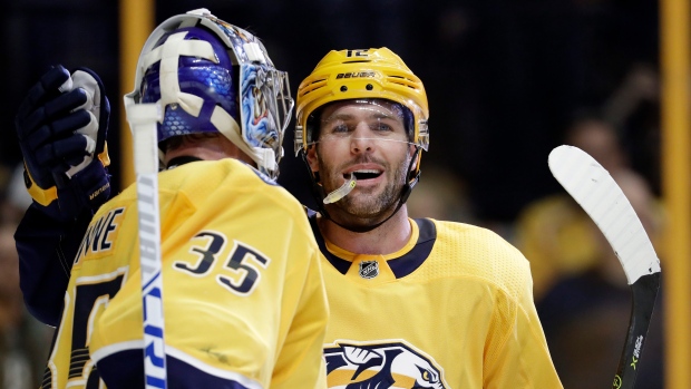 Mike Fisher and Pekka Rinne 
