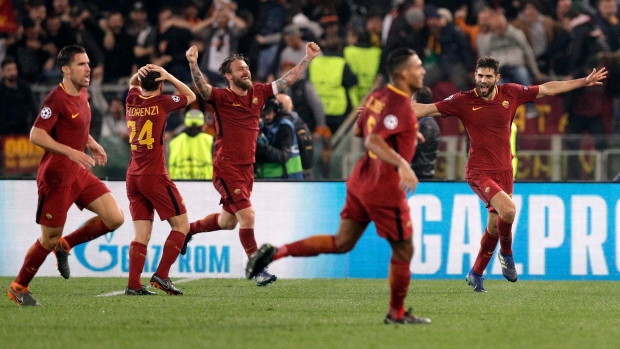 Roma celebrates goal