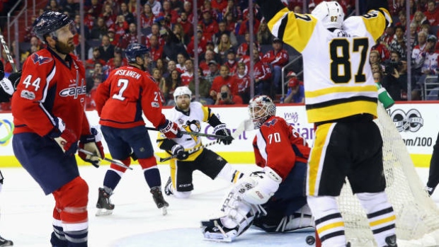 Crosby celebrates vs. Penguins