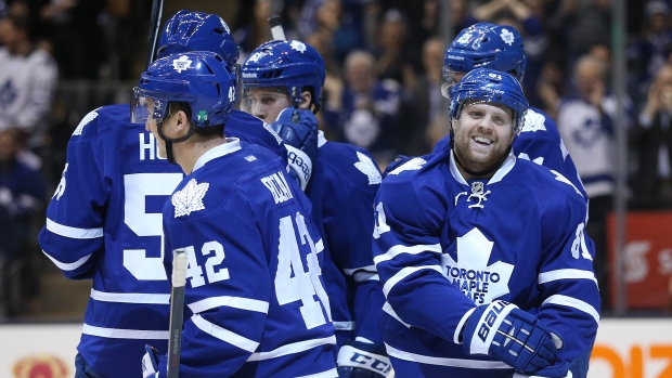 Kessel, Leafs celebrate, Steve Russell/Toronto Star/Getty Images Kessel, Leafs celebrate
