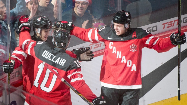 Robby Fabbri, Canada celebrate, The Canadian Press Robby Fabbri, Canada celebrate