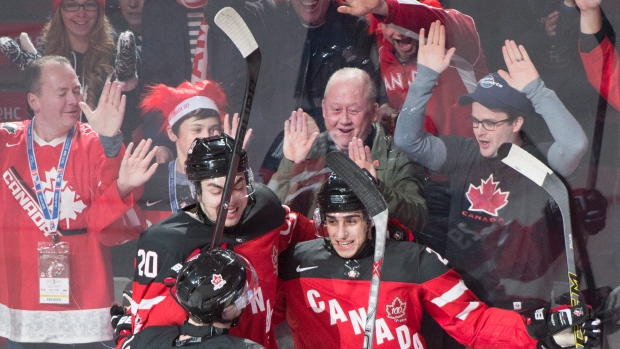 Robby Fabbri, Canada celebrate, The Canadian Press Robby Fabbri, Canada celebrate