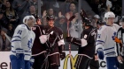 Kings celebrate in front of Leafs