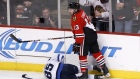 Daniel Carcillo reacts after hit on Perreault 