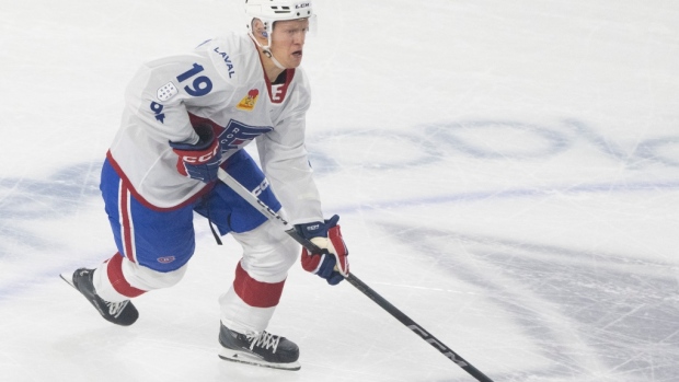 Laval Rocket's Emil Heineman skates during AHL hockey action in Laval, Que.