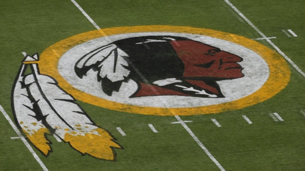 Redskins logo on field