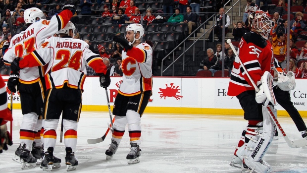 Flames celebrate, Bruce Bennett/Getty Images Flames celebrate