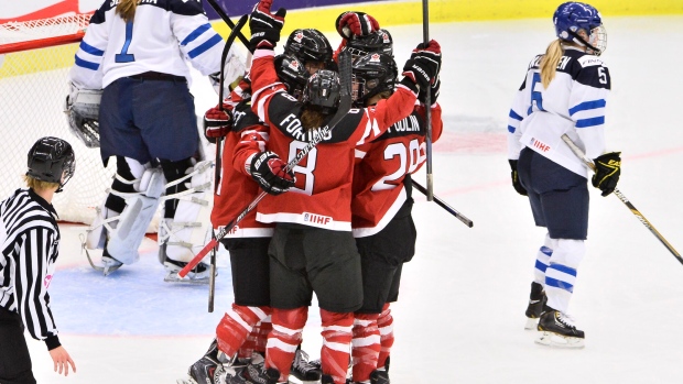 Canada women's hockey celebrates