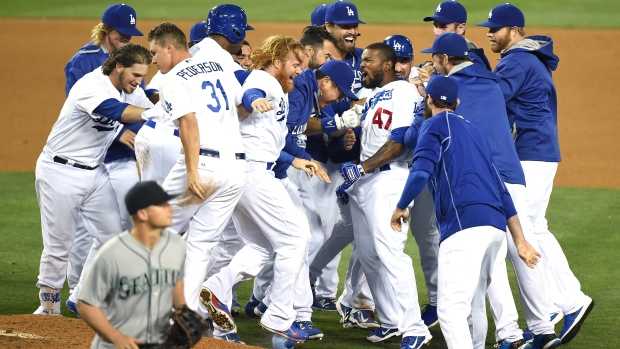  Los Angeles Dodgers celebrate