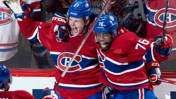 Galchenyuk, Subban celebrate, The Canadian Press Galchenyuk, Subban celebrate
