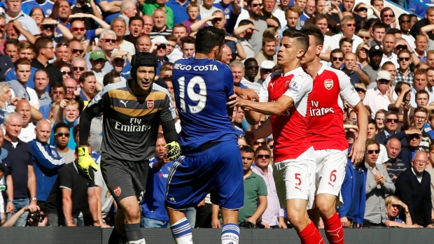 Diego Costa clashes with Gabriel , The Canadian Press Diego Costa clashes with Gabriel