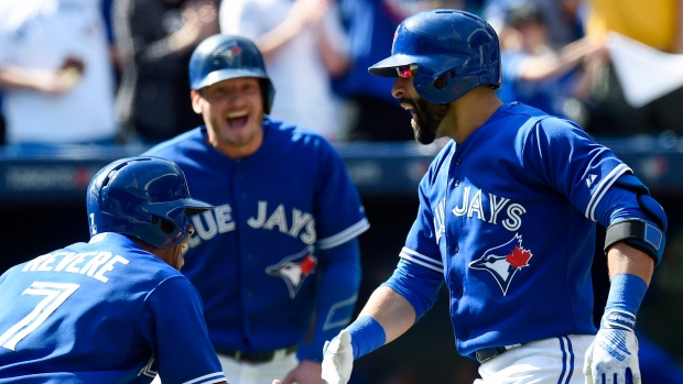 Bautista, Jays celebrate, The Canadian Press Bautista, Jays celebrate