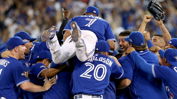 Blue Jays celebrate, Vaughn Ridley/Getty Images Blue Jays celebrate