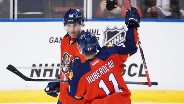 Jagr, Huberdeau celebrate, The Canadian Press Jagr, Huberdeau celebrate