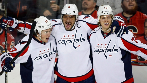 Oshie, Ovechkin and Carlson celebrate