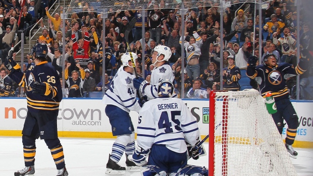 Kane celebrates vs. Leafs