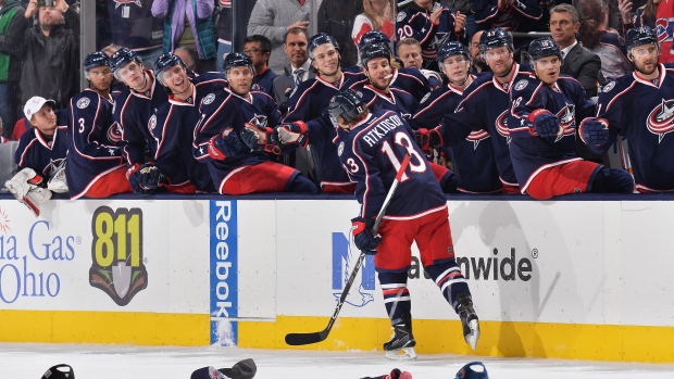 Columbus Blue Jackets celebrate, Jamie Sabau/NHLI via Getty Images Columbus Blue Jackets celebrate