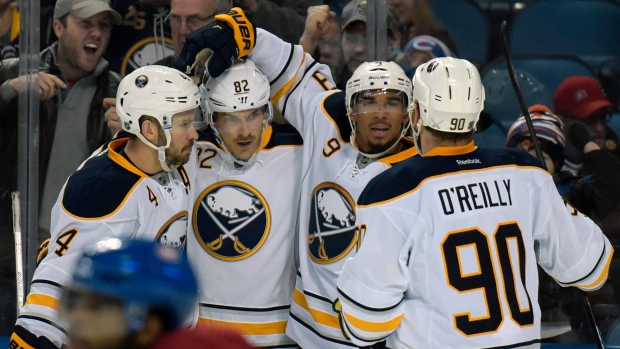 Josh Gorges Marcus Foligno Evander Kane Ryan O'Reilly, The Canadian Press Josh Gorges Marcus Foligno Evander Kane Ryan O'Reilly