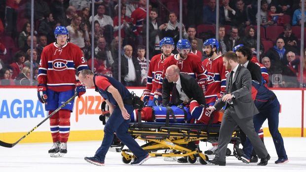 P.K. Subban is stretchered off the ice at the Bell Centre