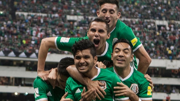 Mexico soccer players celebrate