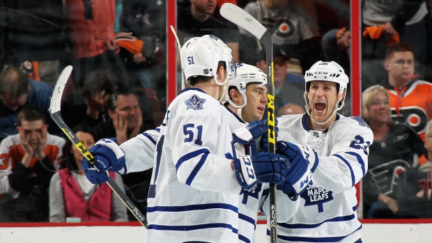 Leafs celebrate, Len Redkoles/National Hockey League/Getty Images Leafs celebrate