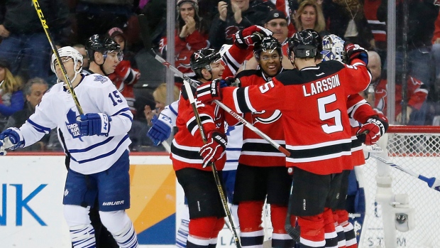 Devils celebrate vs. Leafs