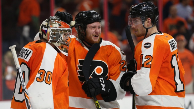 Michal Neuvirth Ryan White Michael Raffl, Patrick Smith/Getty Images Michal Neuvirth Ryan White Michael Raffl