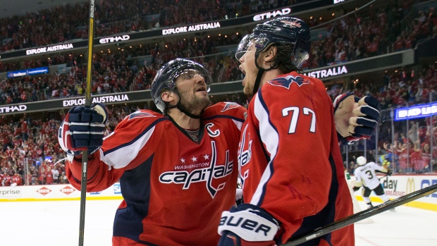 T.J. Oshie and Alexander Ovechkin 