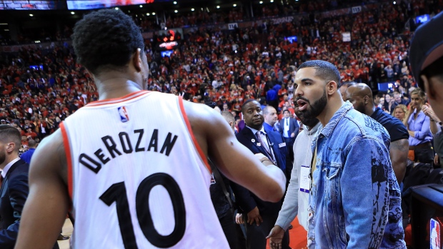 Drake congratulates DeMar DeRozan, Vaughn Ridley/Getty Images Drake congratulates DeMar DeRozan