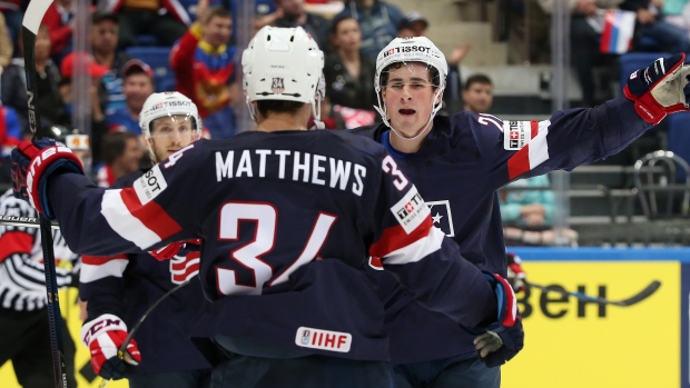Auston Matthews and Team USA Celebrate, IIHF-HHOF/Images on Ice Auston Matthews and Team USA Celebrate