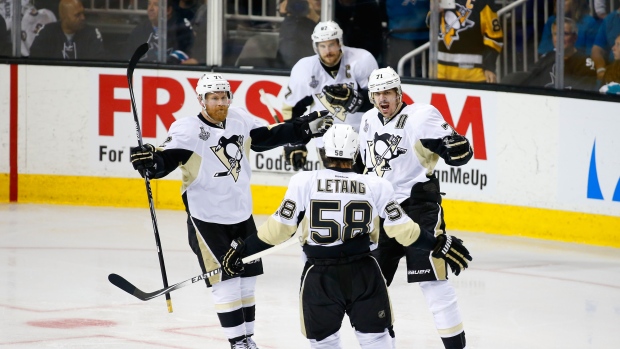 Penguins celebrate, Joe Sargent/National Hockey League/Getty Images Penguins celebrate