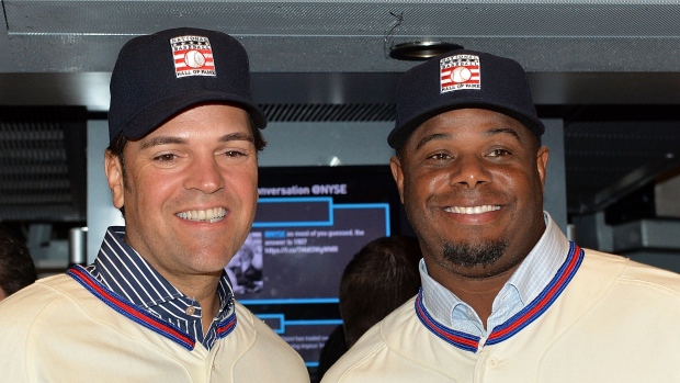 Ken Griffey Jr. And Mike Piazza Celebrate Baseball Hall Of Fame Induction At The NYSE