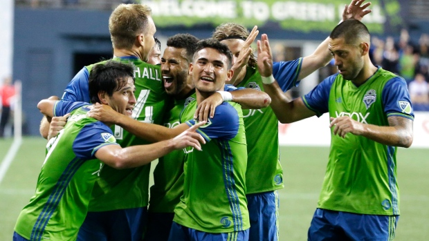 Sounders players celebrate