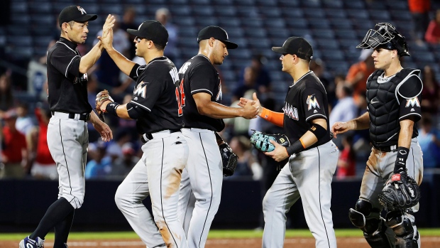 Marlins players celebrate