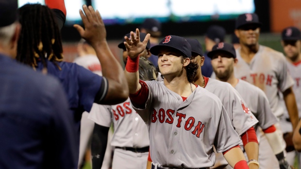 Boston Red Sox shake hands