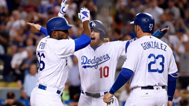 Yasiel Puig, Dodgers celebrate