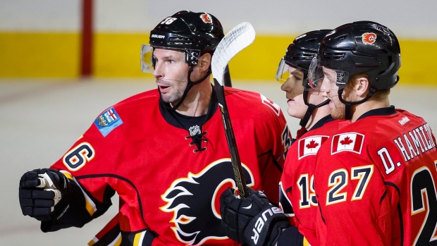 Troy Brouwer, Flames celebrate, The Canadian Press Troy Brouwer, Flames celebrate