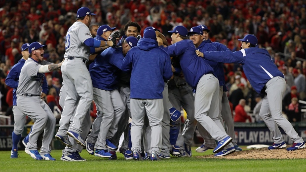 The Los Angeles Dodgers celebrate NLDS