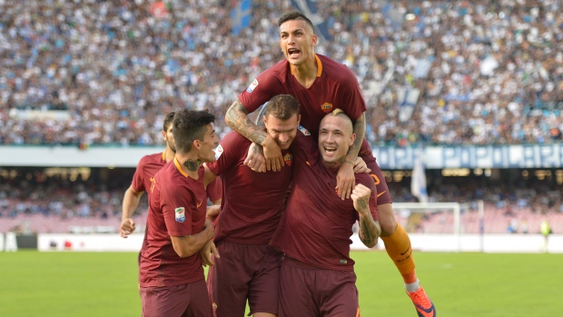 AS Roma players celebrate