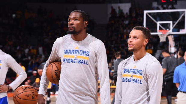 Kevin Durant and Stephen Curry, Andrew D. Bernstein/National Basketball Association/Getty Images Kevin Durant and Stephen Curry