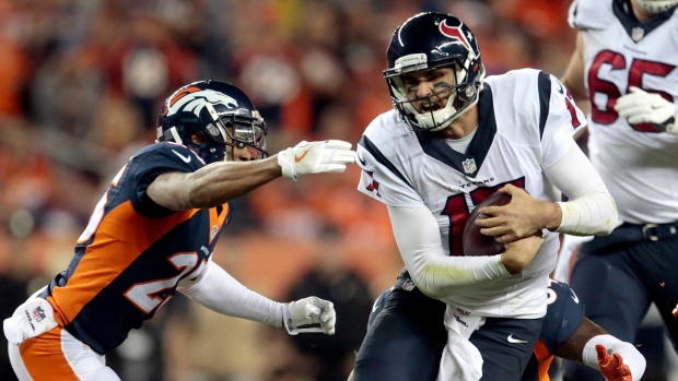Harris sacks Osweiler , The Canadian Press Harris sacks Osweiler