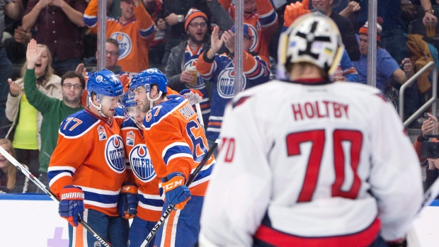 Braden Holtby and Edmonton Oilers Celebrate