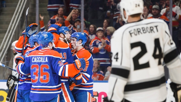 Oilers celebrate vs. Kings