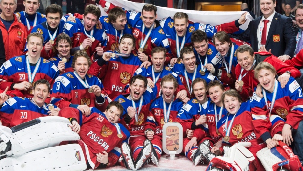 Team Russia Celebrates bronze at WJC, The Canadian Press Team Russia Celebrates bronze at WJC