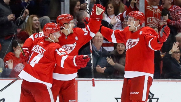 Gustav Nyquist Danny DeKeyser Anthony Mantha, The Canadian Press Gustav Nyquist Danny DeKeyser Anthony Mantha