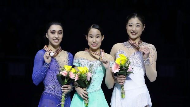 Gabrielle Daleman, Mai Mihara and Mirai Nagasu