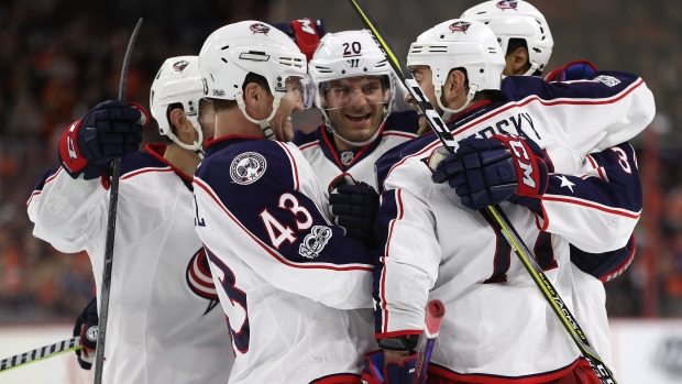 Columbus Blue Jackets celebrate goal, Patrick Smith/Getty Images Columbus Blue Jackets celebrate goal
