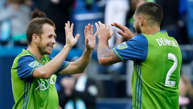Seattle Sounders FC celebrate, The Canadian Press Seattle Sounders FC celebrate