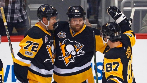 Patric Hornqvist, Phil Kessel and Sidney Crosby