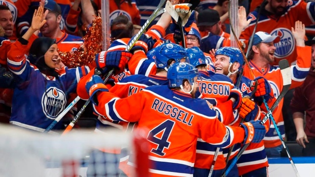 Edmonton Oilers celebrate, The Canadian Press Edmonton Oilers celebrate
